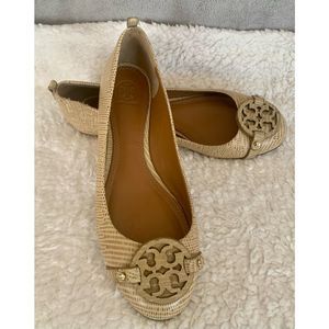 Tory Burch Beige Flats with Gold Logo
